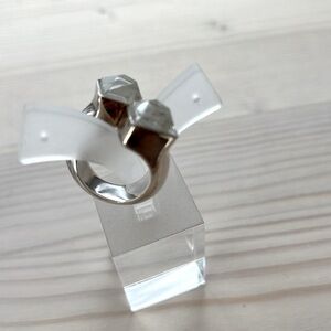 .95 silver ring with two clear quartz. Made in Peru big fingers welcome!